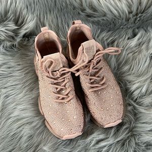 EUC Link Pink Full Rhinestone Lace Up Sneakers sz 3